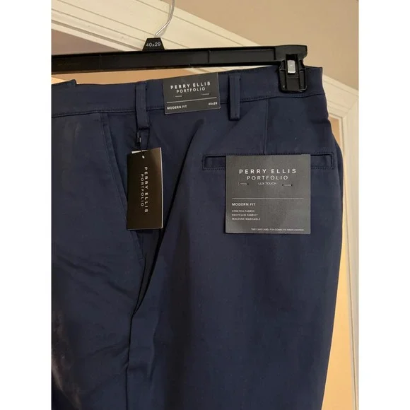 Perry Ellis Portfolio Modern Fit Stretch Dress Pants Navy Blue 40x29